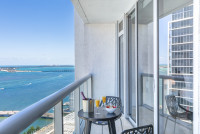 Bay & City Views, Balcony, 35th Floor at Icon Brickell Residences. Longest Pool in Miami.