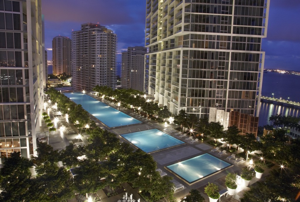 Bay & City Views, Balcony, 35th Floor at Icon Brickell Residences. Longest Pool in Miami.